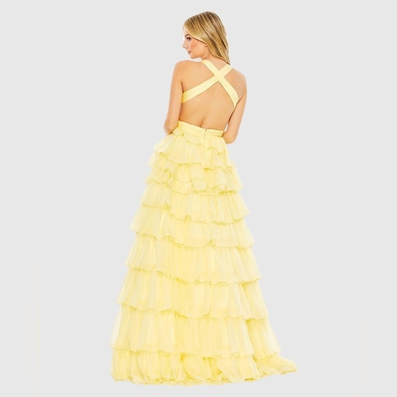 MAC DUGGAL 67988 NWT Yellow Chiffon Layered Cut Out Ballgown - Picture 3 of 7